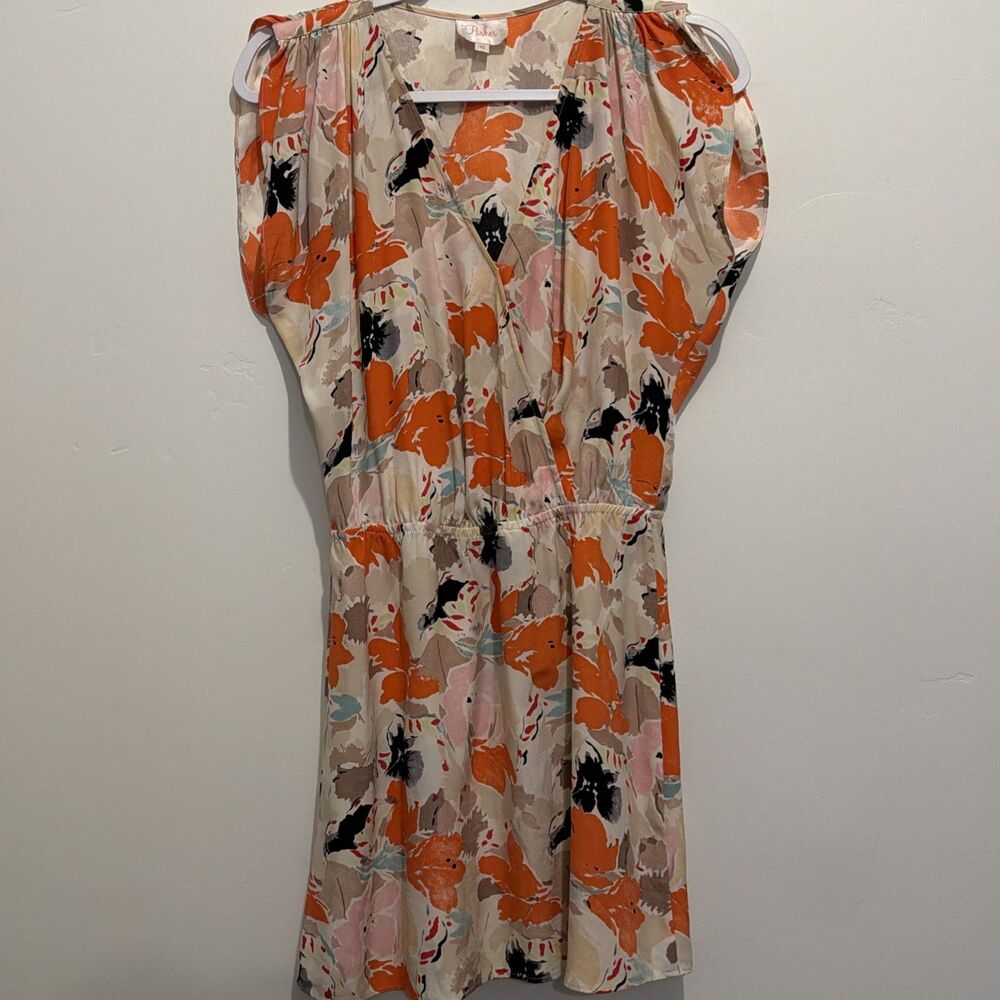Parker New York 100% Silk Abstract Watercolor Floral V-Neck Dress - Size XS